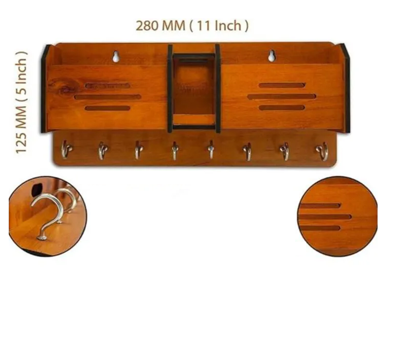 Multipurpose Wooden Wall Hanging Mobile Holder and 5 Keys Holder